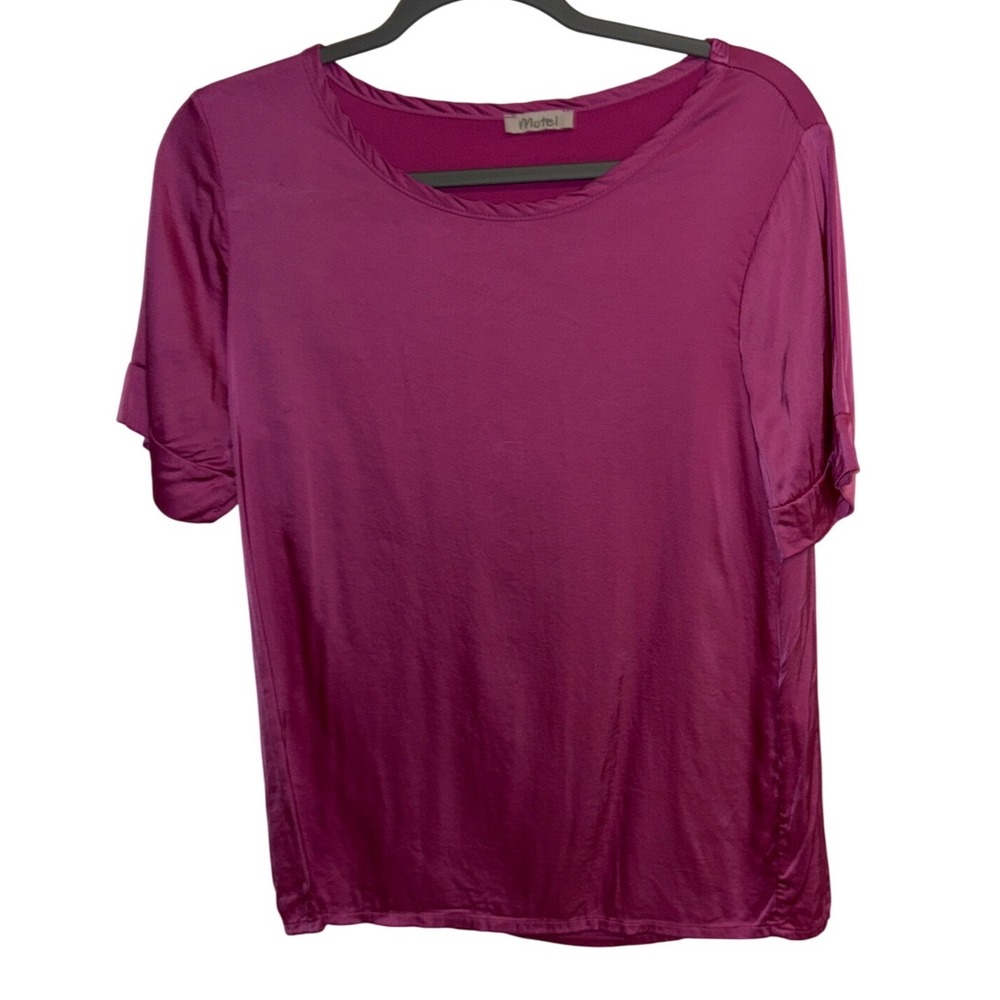 Motel Womans M Magenta Pink Short Sleeve Scoop Neck Viscose Blouse Made in Italy